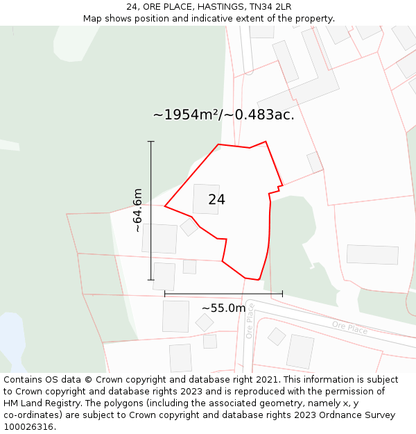 24, ORE PLACE, HASTINGS, TN34 2LR: Plot and title map
