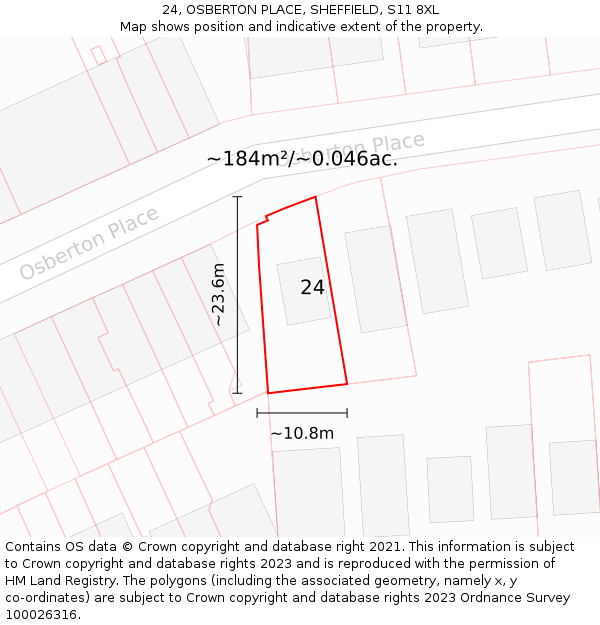 24, OSBERTON PLACE, SHEFFIELD, S11 8XL: Plot and title map