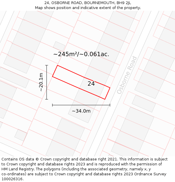 24, OSBORNE ROAD, BOURNEMOUTH, BH9 2JL: Plot and title map