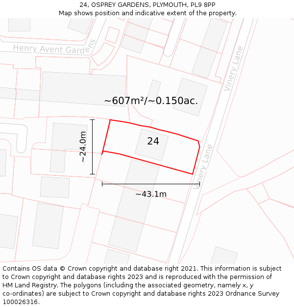 24, OSPREY GARDENS, PLYMOUTH, PL9 8PP: Plot and title map