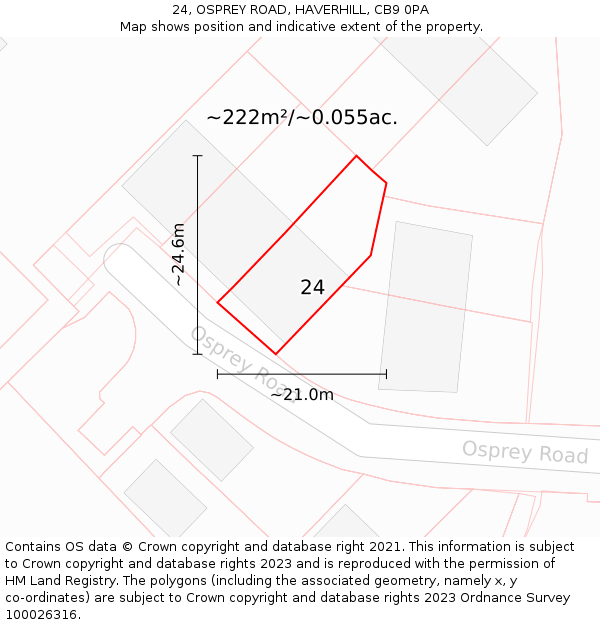 24, OSPREY ROAD, HAVERHILL, CB9 0PA: Plot and title map