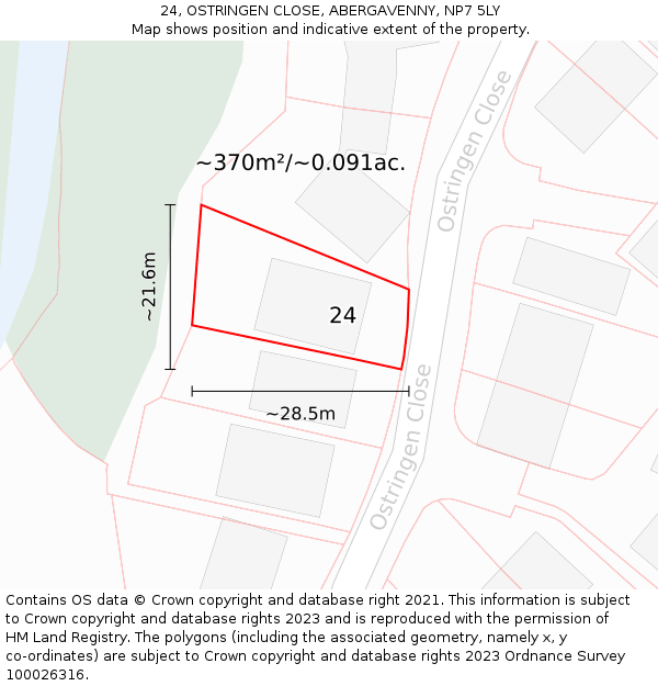 24, OSTRINGEN CLOSE, ABERGAVENNY, NP7 5LY: Plot and title map