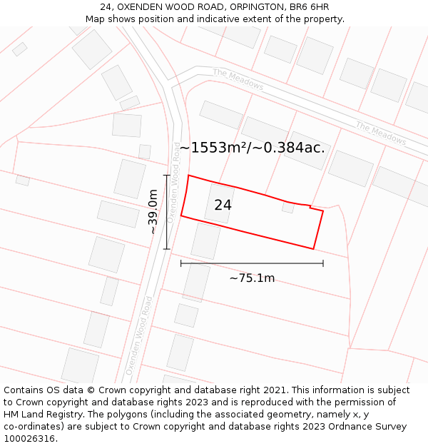 24, OXENDEN WOOD ROAD, ORPINGTON, BR6 6HR: Plot and title map
