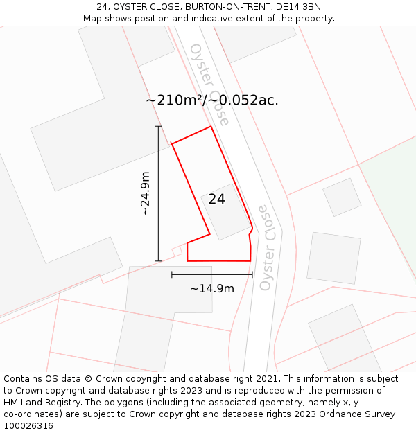 24, OYSTER CLOSE, BURTON-ON-TRENT, DE14 3BN: Plot and title map