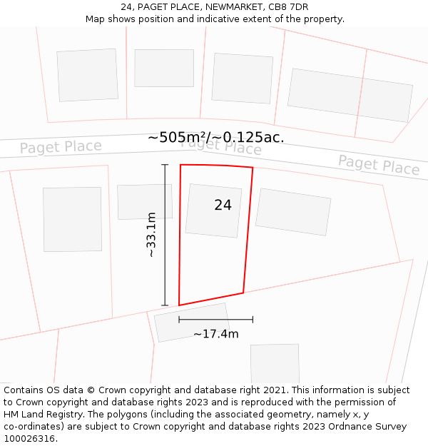 24, PAGET PLACE, NEWMARKET, CB8 7DR: Plot and title map