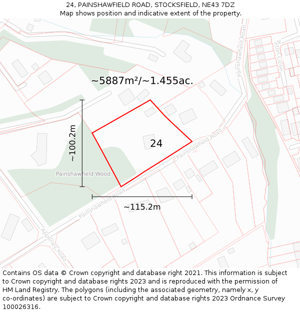 24, PAINSHAWFIELD ROAD, STOCKSFIELD, NE43 7DZ: Plot and title map