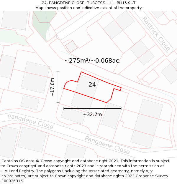 24, PANGDENE CLOSE, BURGESS HILL, RH15 9UT: Plot and title map