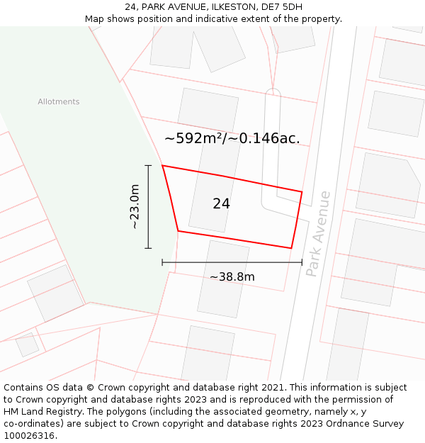 24, PARK AVENUE, ILKESTON, DE7 5DH: Plot and title map