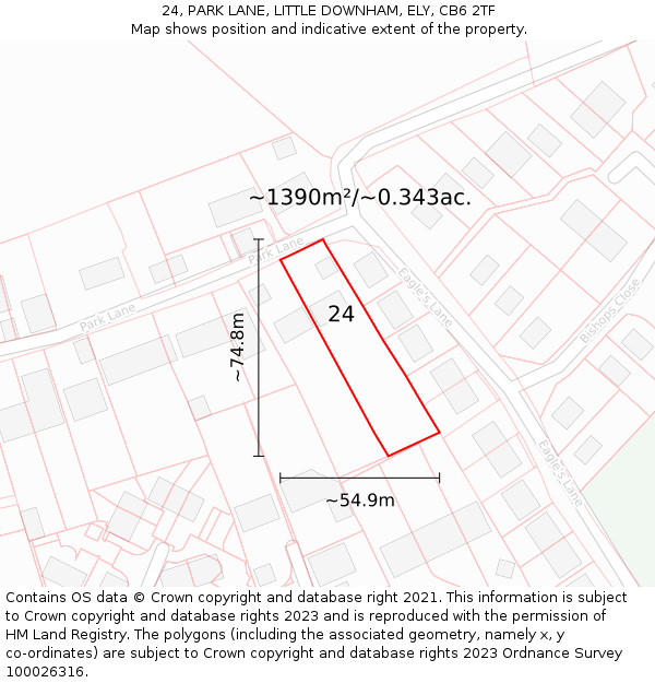 24, PARK LANE, LITTLE DOWNHAM, ELY, CB6 2TF: Plot and title map