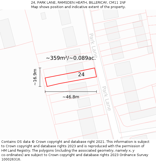 24, PARK LANE, RAMSDEN HEATH, BILLERICAY, CM11 1NF: Plot and title map