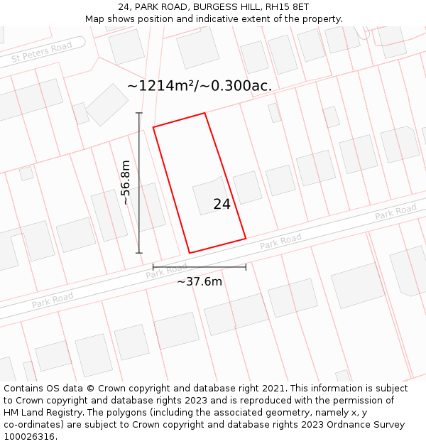 24, PARK ROAD, BURGESS HILL, RH15 8ET: Plot and title map