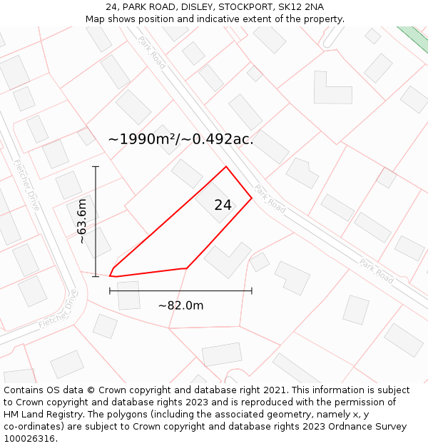 24, PARK ROAD, DISLEY, STOCKPORT, SK12 2NA: Plot and title map