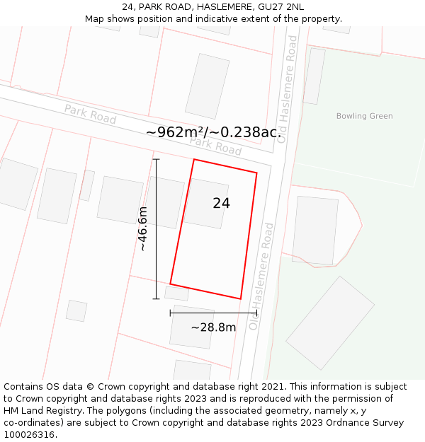 24, PARK ROAD, HASLEMERE, GU27 2NL: Plot and title map