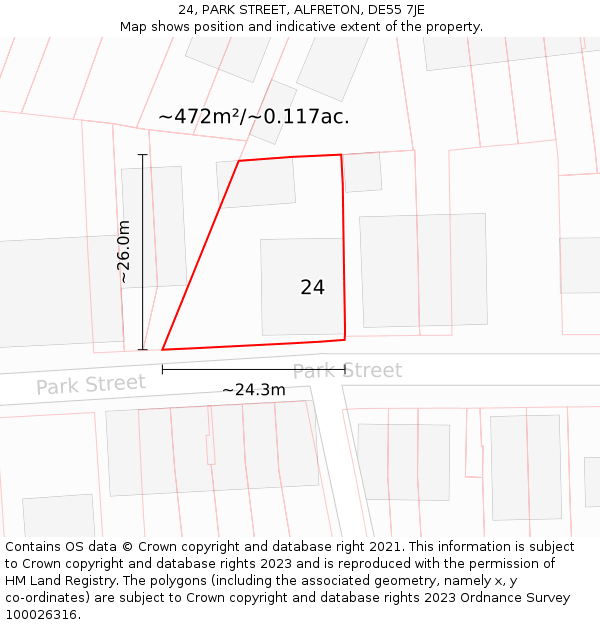 24, PARK STREET, ALFRETON, DE55 7JE: Plot and title map