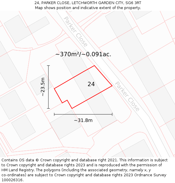 24, PARKER CLOSE, LETCHWORTH GARDEN CITY, SG6 3RT: Plot and title map