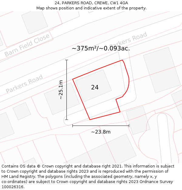 24, PARKERS ROAD, CREWE, CW1 4GA: Plot and title map