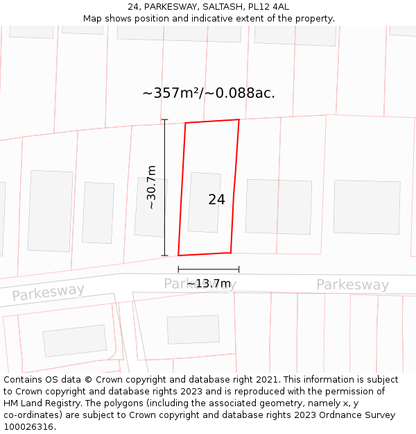 24, PARKESWAY, SALTASH, PL12 4AL: Plot and title map