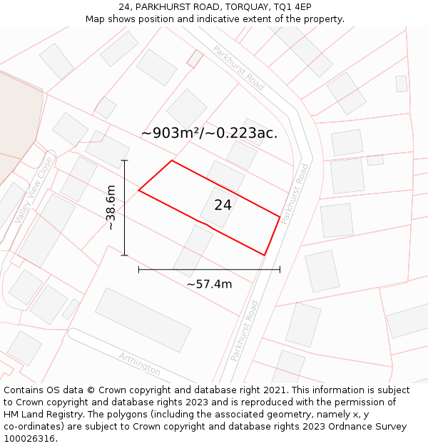 24, PARKHURST ROAD, TORQUAY, TQ1 4EP: Plot and title map