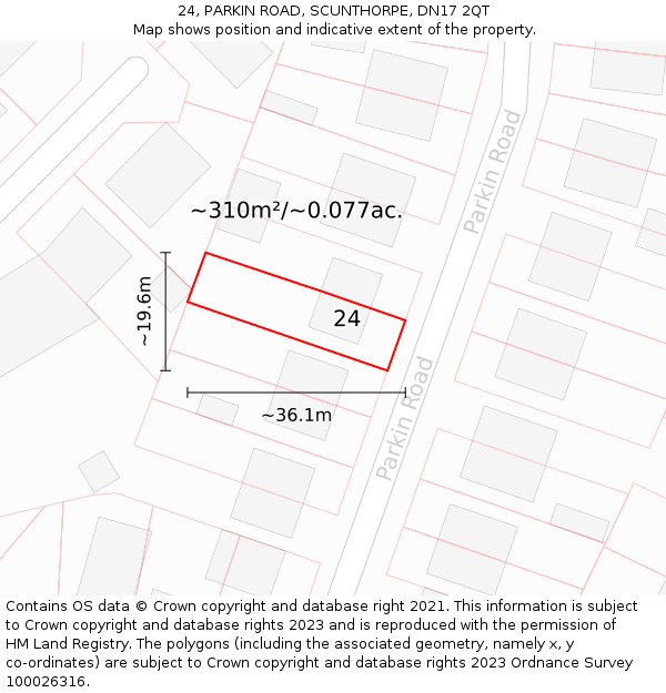 24, PARKIN ROAD, SCUNTHORPE, DN17 2QT: Plot and title map