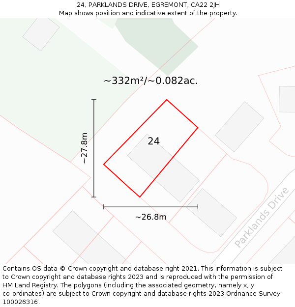 24, PARKLANDS DRIVE, EGREMONT, CA22 2JH: Plot and title map