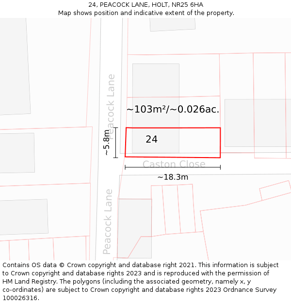 24, PEACOCK LANE, HOLT, NR25 6HA: Plot and title map