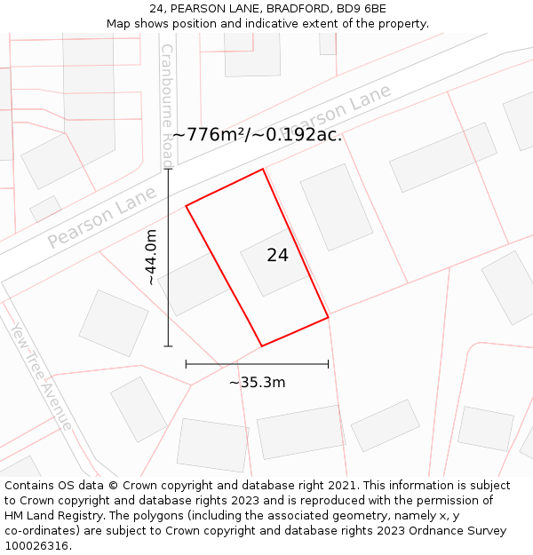 24, PEARSON LANE, BRADFORD, BD9 6BE: Plot and title map