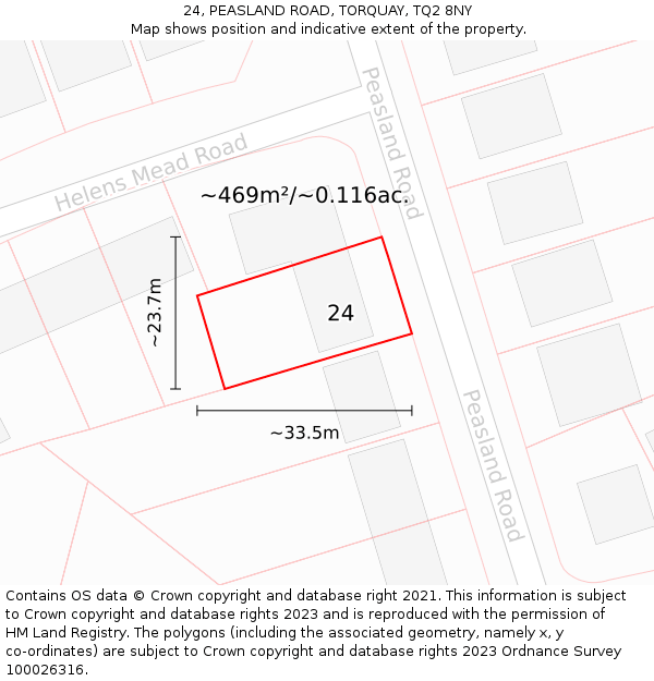 24, PEASLAND ROAD, TORQUAY, TQ2 8NY: Plot and title map