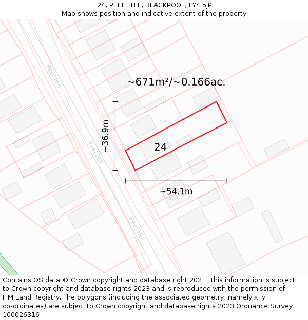 24, PEEL HILL, BLACKPOOL, FY4 5JP: Plot and title map