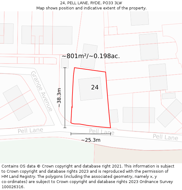 24, PELL LANE, RYDE, PO33 3LW: Plot and title map