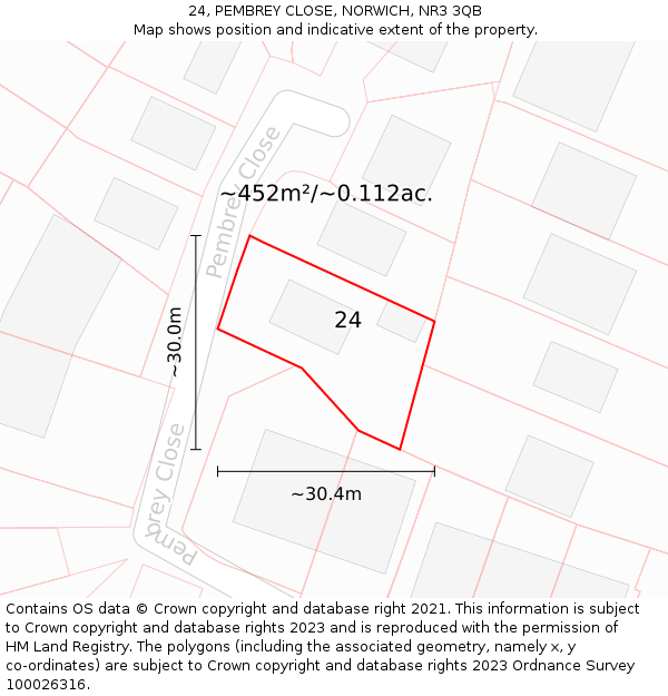 24, PEMBREY CLOSE, NORWICH, NR3 3QB: Plot and title map
