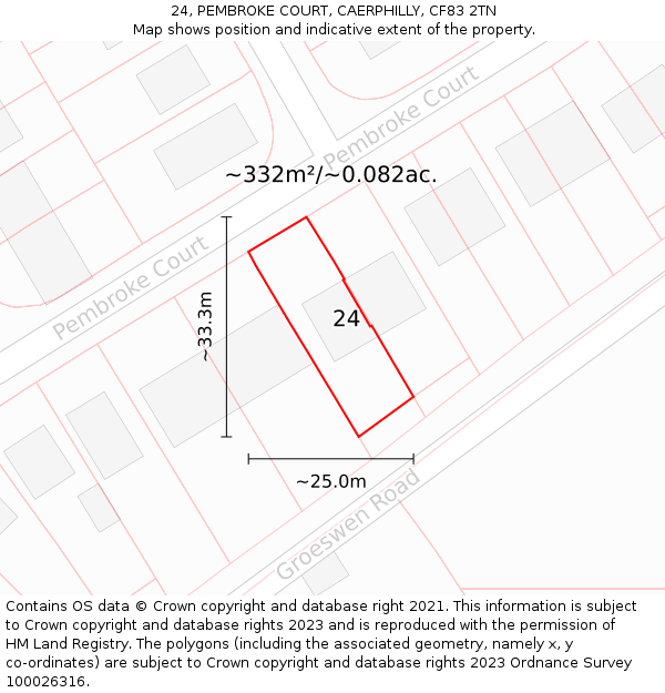 24, PEMBROKE COURT, CAERPHILLY, CF83 2TN: Plot and title map