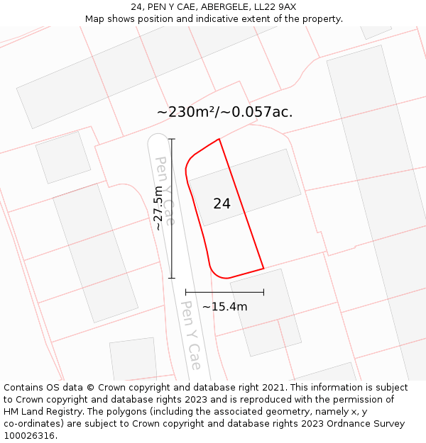 24, PEN Y CAE, ABERGELE, LL22 9AX: Plot and title map