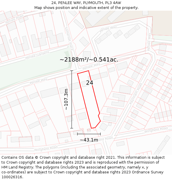 24, PENLEE WAY, PLYMOUTH, PL3 4AW: Plot and title map