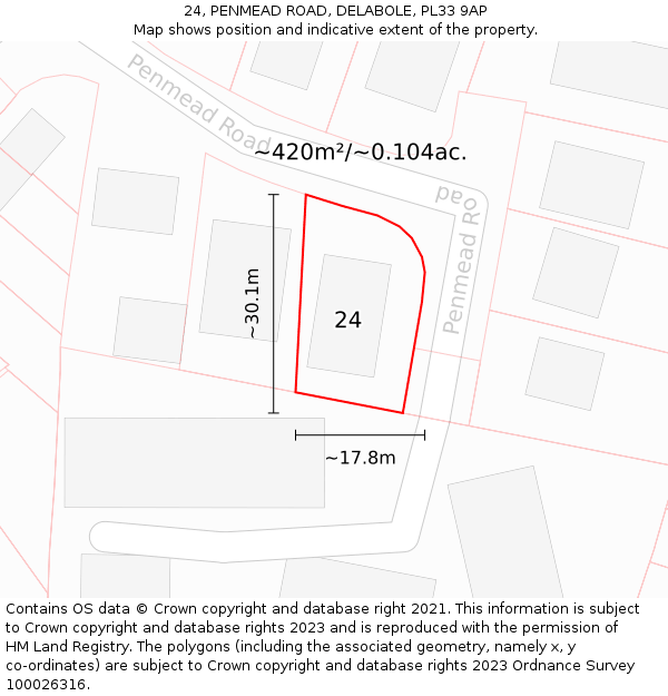 24, PENMEAD ROAD, DELABOLE, PL33 9AP: Plot and title map