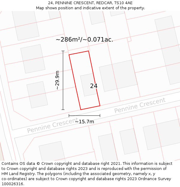 24, PENNINE CRESCENT, REDCAR, TS10 4AE: Plot and title map