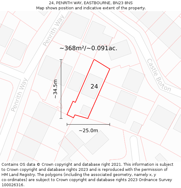 24, PENRITH WAY, EASTBOURNE, BN23 8NS: Plot and title map