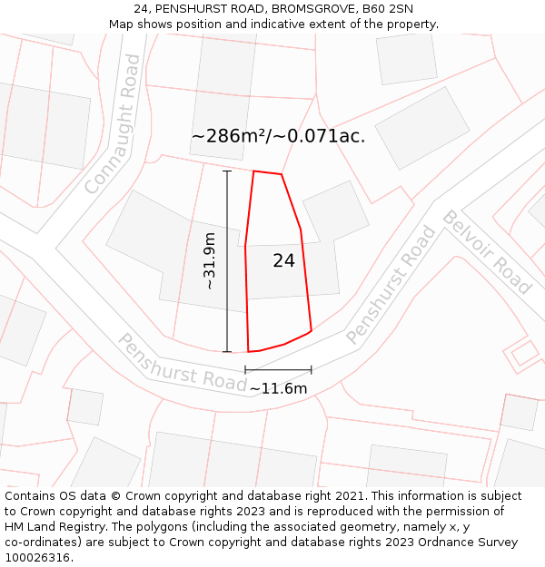 24, PENSHURST ROAD, BROMSGROVE, B60 2SN: Plot and title map