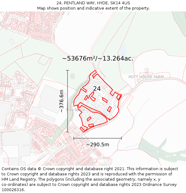 24, PENTLAND WAY, HYDE, SK14 4US: Plot and title map