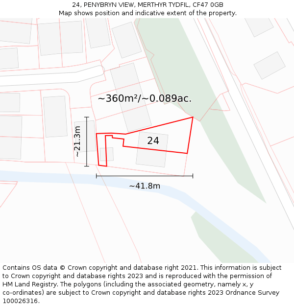 24, PENYBRYN VIEW, MERTHYR TYDFIL, CF47 0GB: Plot and title map