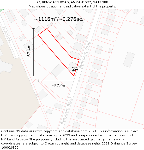 24, PENYGARN ROAD, AMMANFORD, SA18 3PB: Plot and title map
