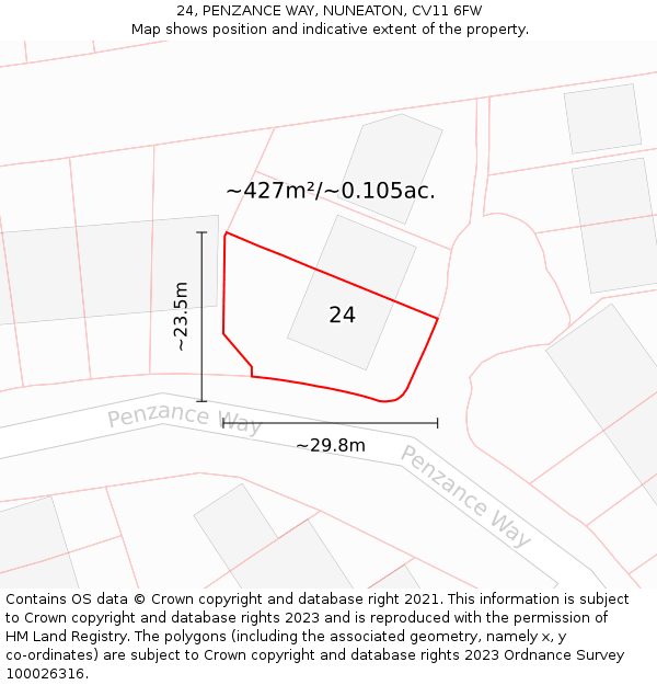 24, PENZANCE WAY, NUNEATON, CV11 6FW: Plot and title map