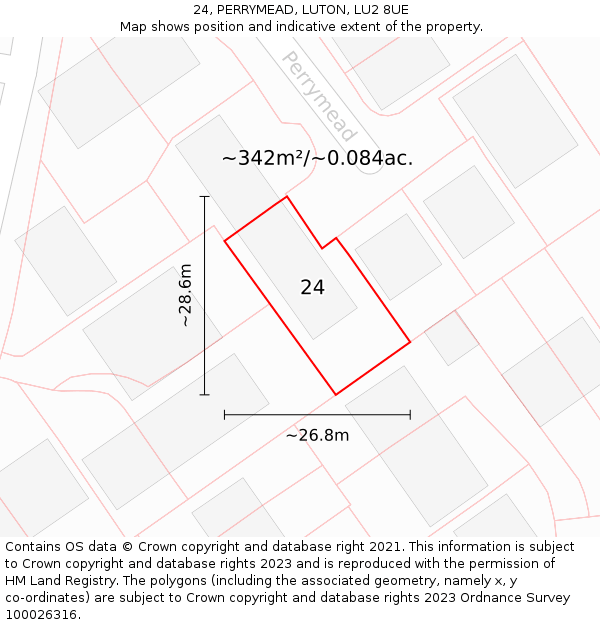 24, PERRYMEAD, LUTON, LU2 8UE: Plot and title map