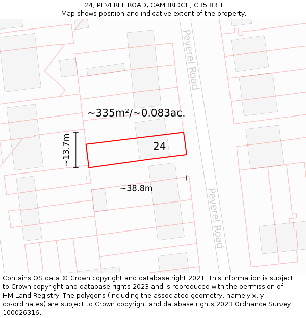 24, PEVEREL ROAD, CAMBRIDGE, CB5 8RH: Plot and title map