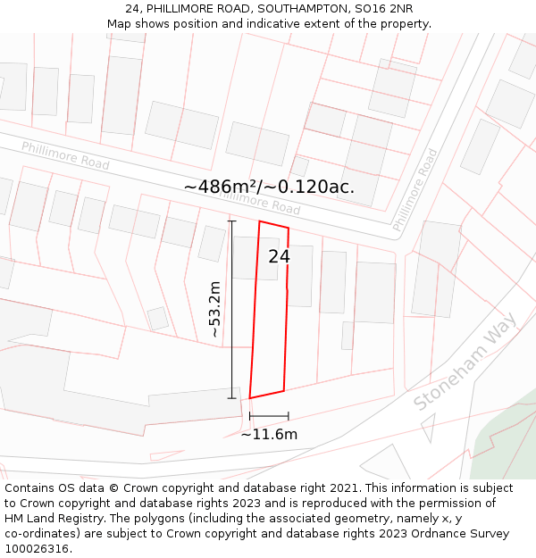 24, PHILLIMORE ROAD, SOUTHAMPTON, SO16 2NR: Plot and title map