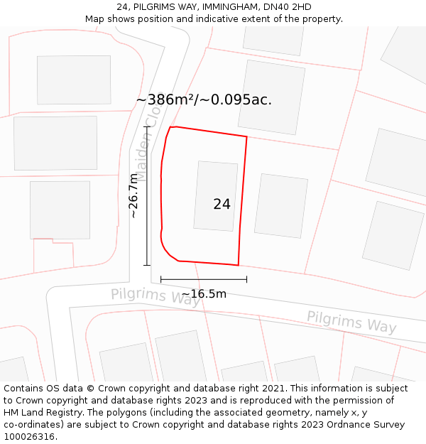 24, PILGRIMS WAY, IMMINGHAM, DN40 2HD: Plot and title map