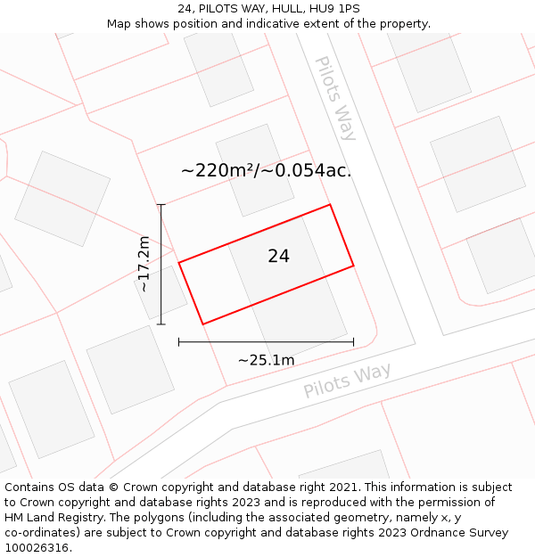 24, PILOTS WAY, HULL, HU9 1PS: Plot and title map