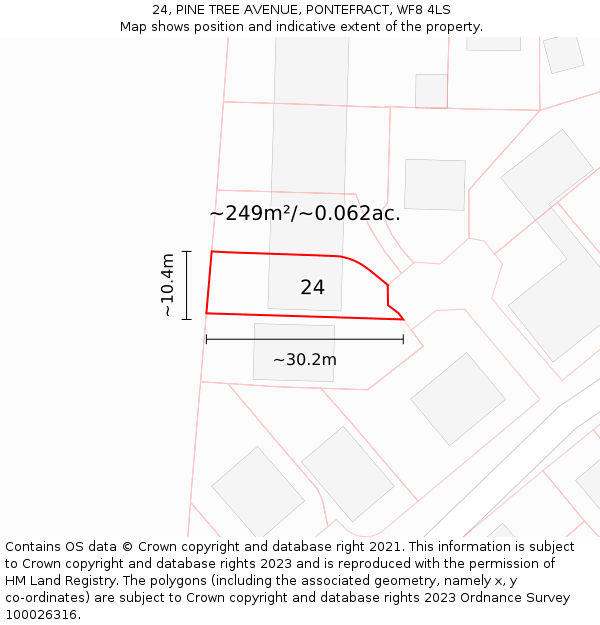 24, PINE TREE AVENUE, PONTEFRACT, WF8 4LS: Plot and title map