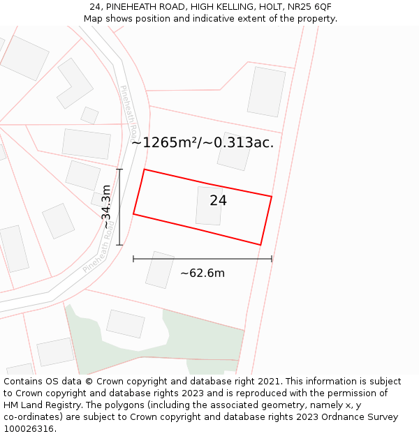 24, PINEHEATH ROAD, HIGH KELLING, HOLT, NR25 6QF: Plot and title map