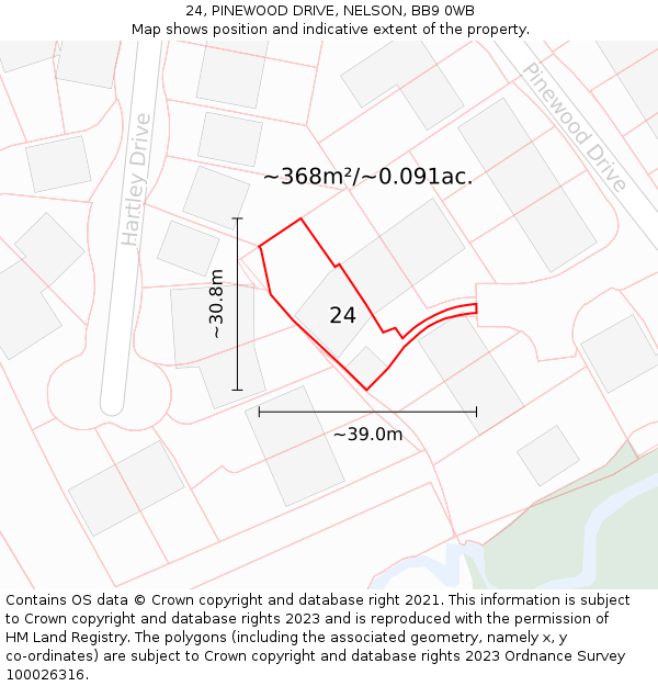 24, PINEWOOD DRIVE, NELSON, BB9 0WB: Plot and title map