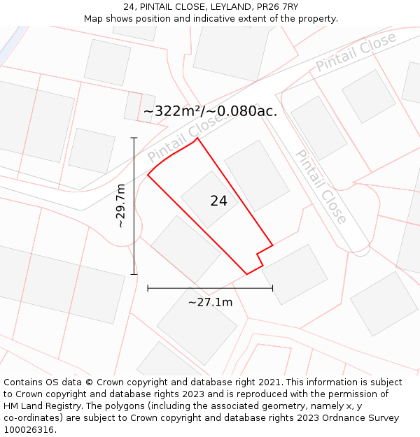 24, PINTAIL CLOSE, LEYLAND, PR26 7RY: Plot and title map
